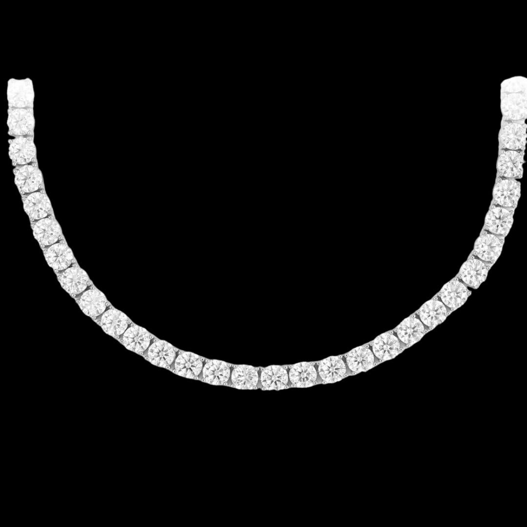 14K White Gold 5MM Round Moissanite Tennis Chain Close Up View