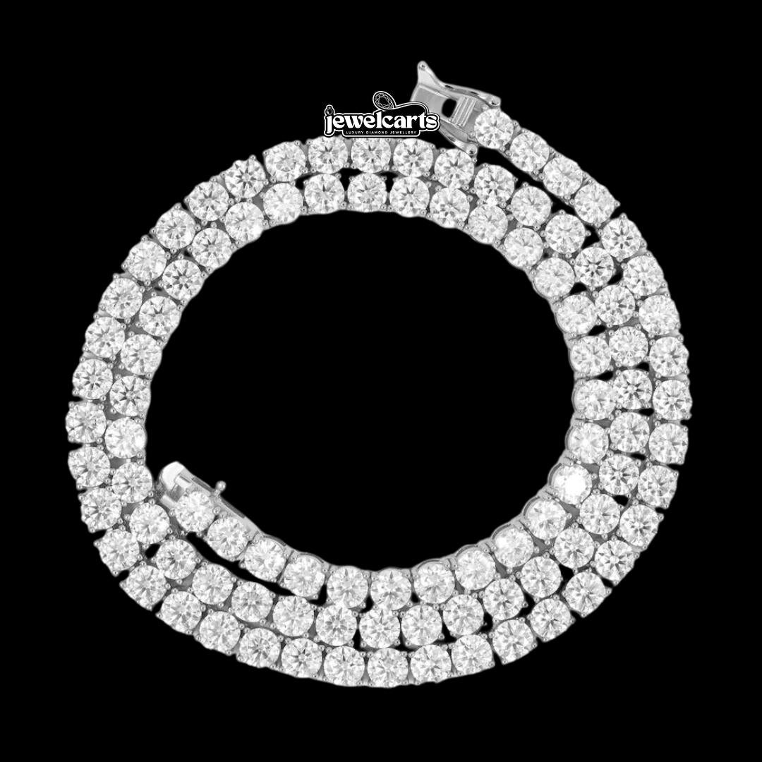 14K White Gold 5MM Round Moissanite Tennis Chain Front View