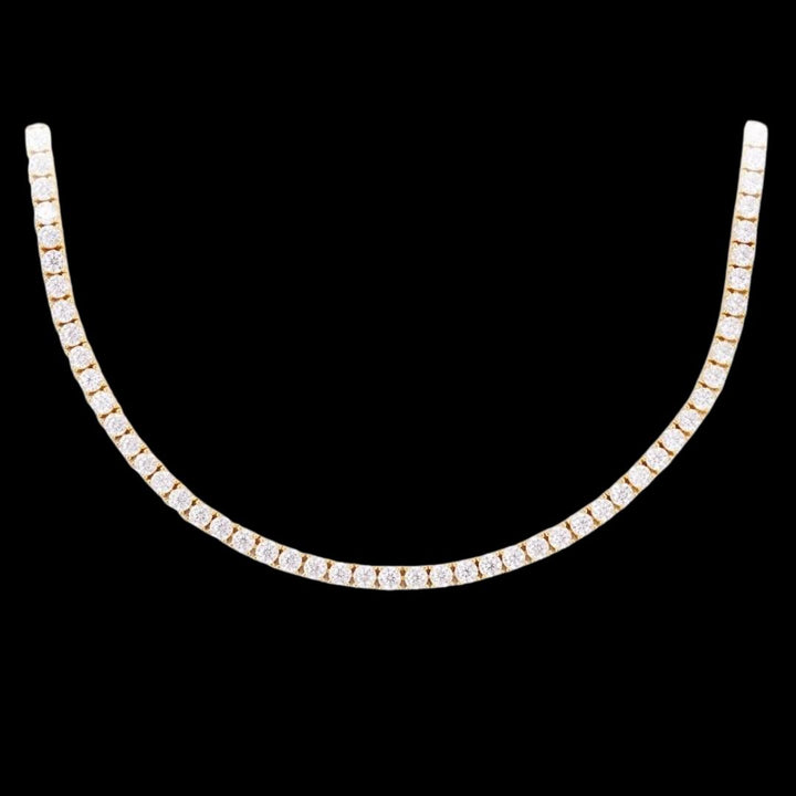 14K Yellow Gold 3MM Round Moissanite Tennis Chain Close Up View