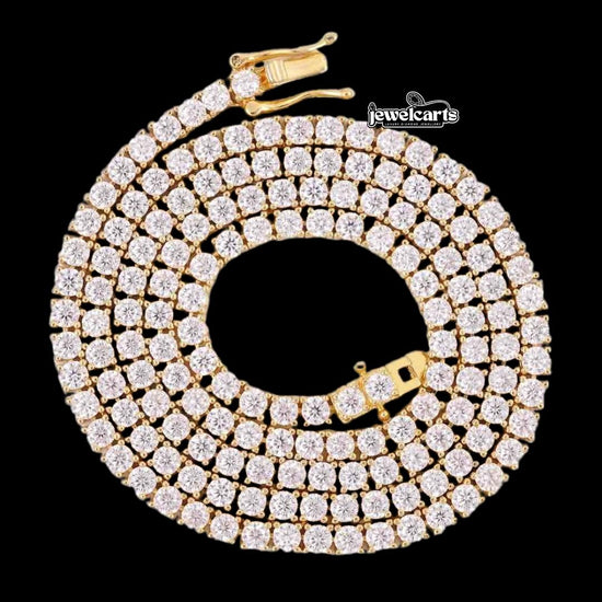 14K Yellow Gold 3MM Round Moissanite Tennis Chain Front View