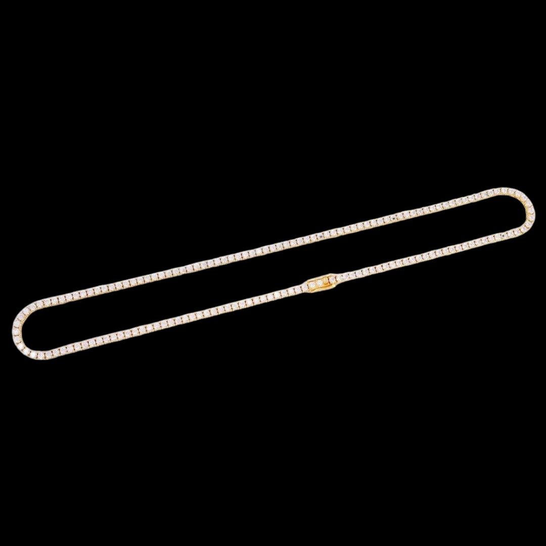 14K Yellow Gold 3MM Round Moissanite Tennis Chain Full Close Up View