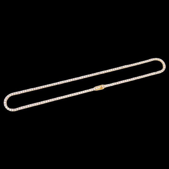 14K Yellow Gold 3MM Round Moissanite Tennis Chain Full Close Up View