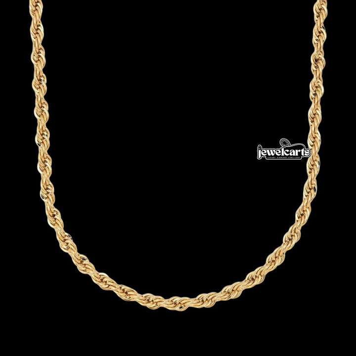 14K Yellow Gold 4MM Rope Link Necklace Front View