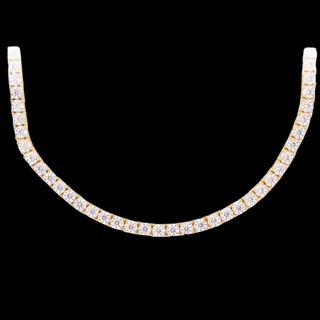 14K Yellow Gold 4MM Round Moissanite Tennis Chain Close Up View