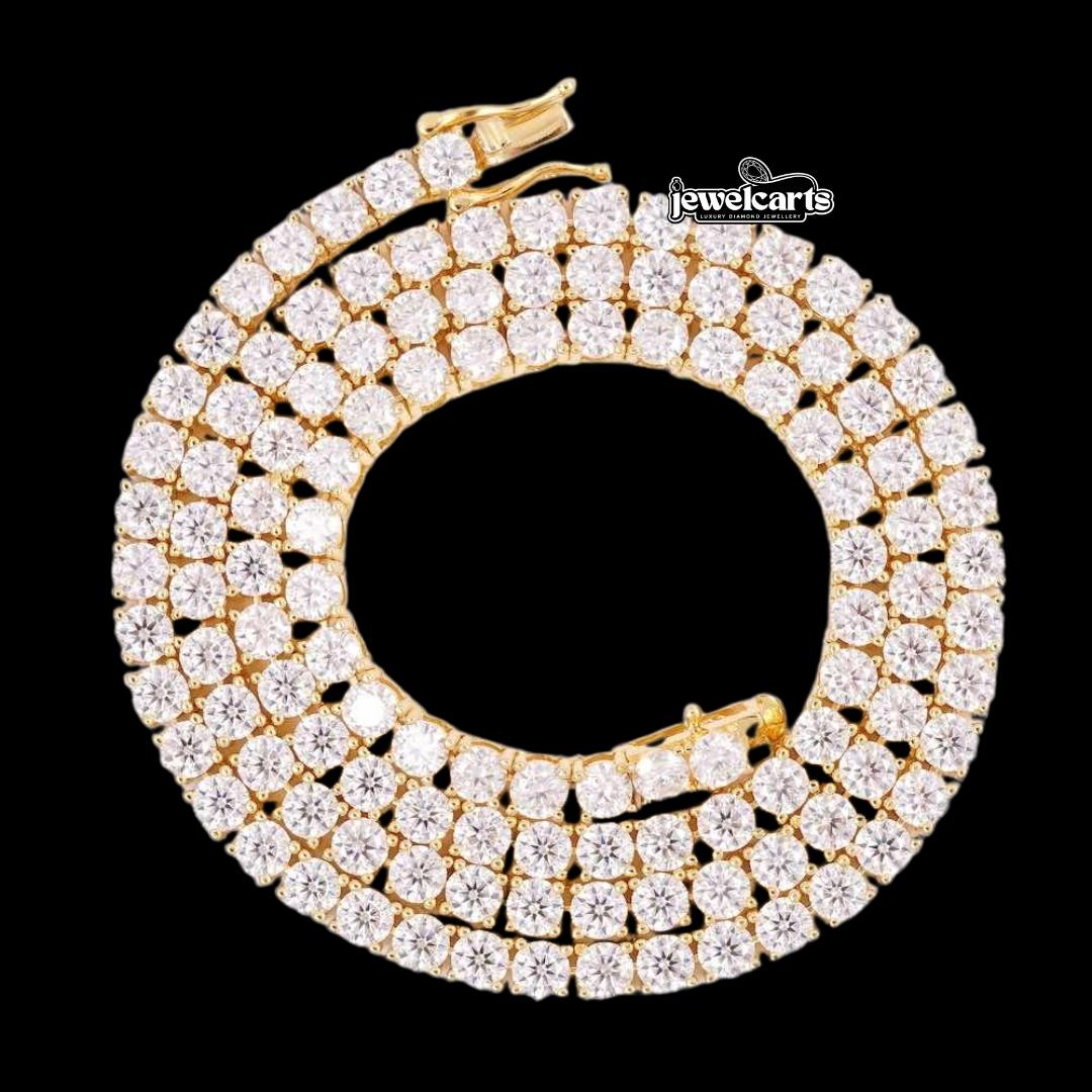 14K Yellow Gold 4MM Round Moissanite Tennis Chain Front View