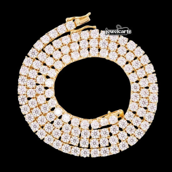 14K Yellow Gold 4MM Round Moissanite Tennis Chain Front View