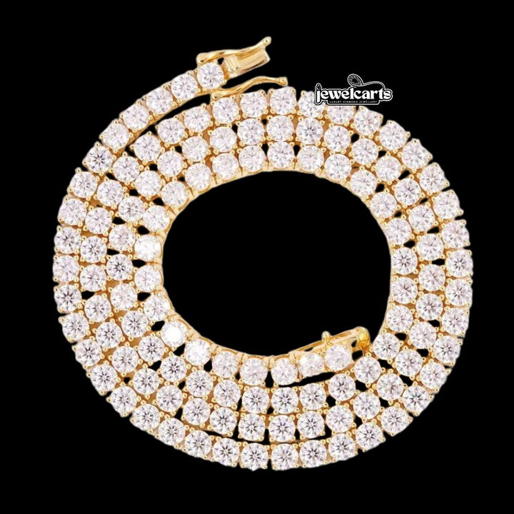 14K Yellow Gold 4MM Round Moissanite Tennis Chain Front View