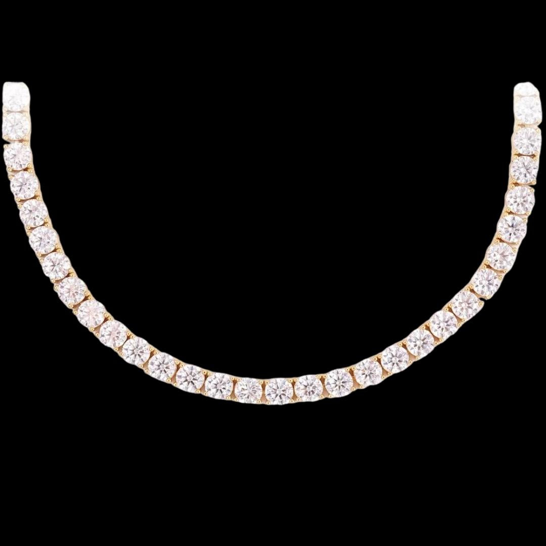 14K Yellow Gold 5MM Round Moissanite Tennis Chain Close Up View
