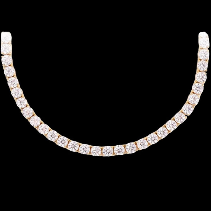 14K Yellow Gold 5MM Round Moissanite Tennis Chain Close Up View