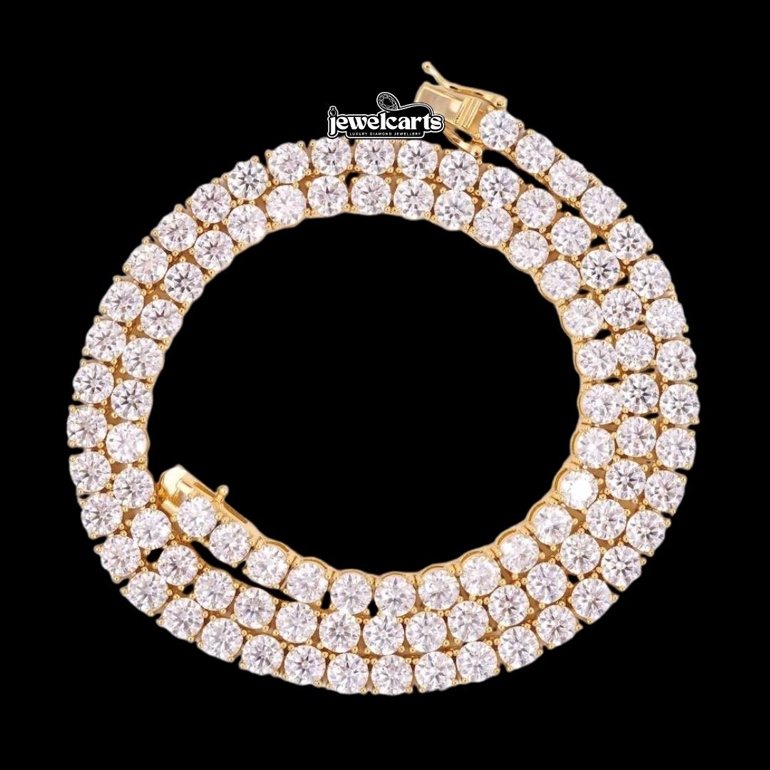 14K Yellow Gold 5MM Round Moissanite Tennis Chain Front View