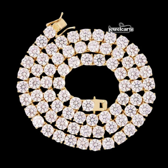 14K Yellow Gold 6MM Round Moissanite Tennis Chain Front View