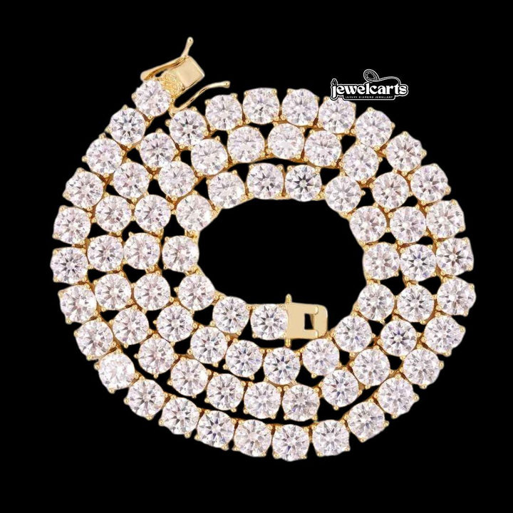 14K Yellow Gold 6MM Round Moissanite Tennis Chain Front View