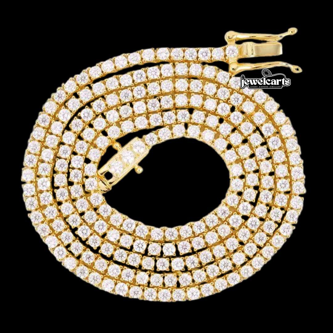 14K Yellow Gold Round Moissanite Tennis Chain Front View