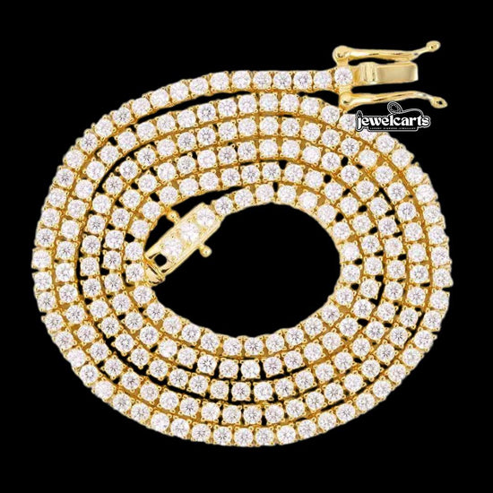 14K Yellow Gold Round Moissanite Tennis Chain Front View