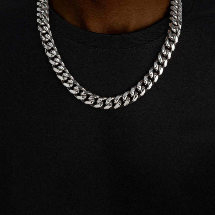 14MM 925 Sterling Silver Cuban Link Chain Neck View 