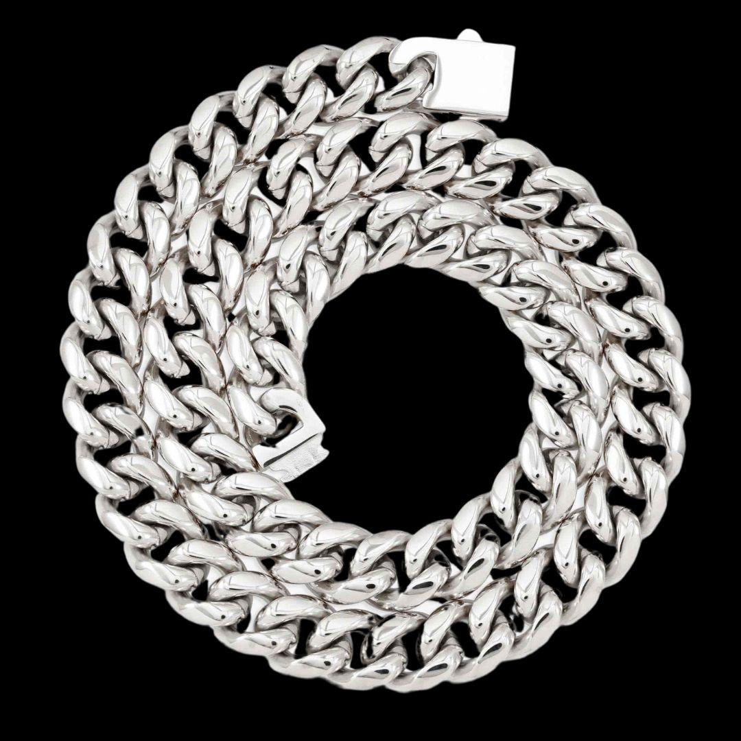 14MM 925 Sterling Silver Cuban Link Full Close Up View