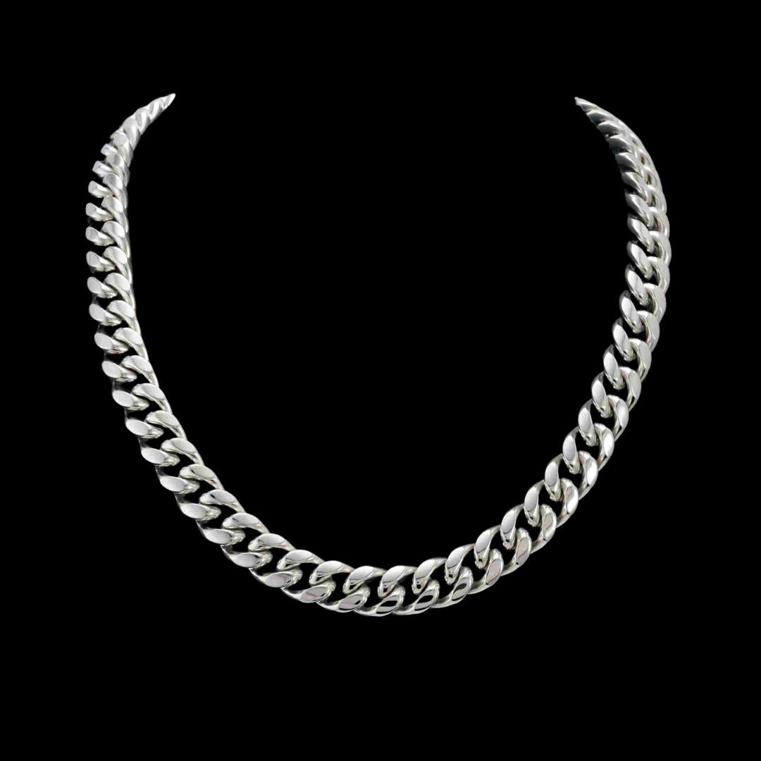 14MM 925 Sterling Silver Wide Cuban Link Chain Close Up View