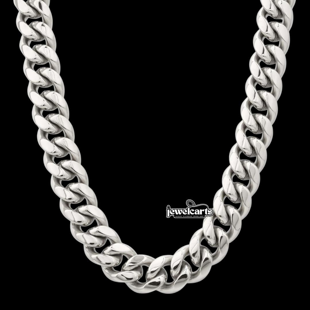 14MM 925 Sterling Silver Wide Cuban Link Chain Front View