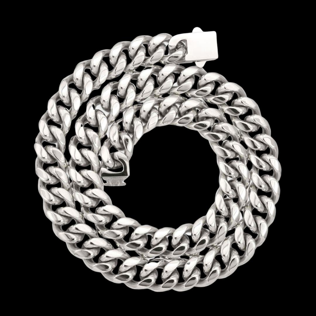 14MM 925 Sterling Silver Wide Cuban Link Chain Full Close Up View