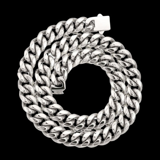 14MM 925 Sterling Silver Wide Cuban Link Chain Full Close Up View