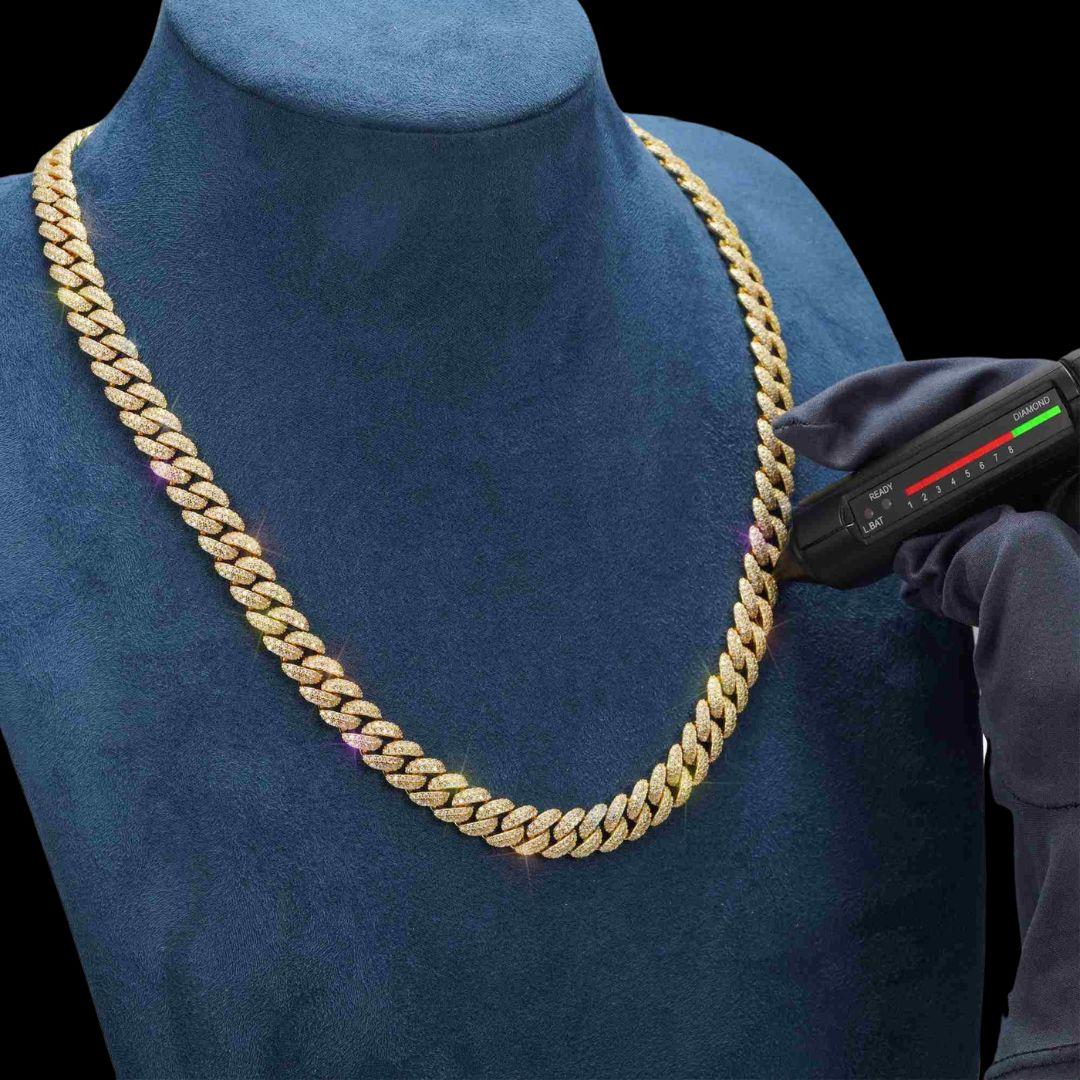 10MM D-E VVS Moissanite Iced Cuban Link Necklace in 14K Gold