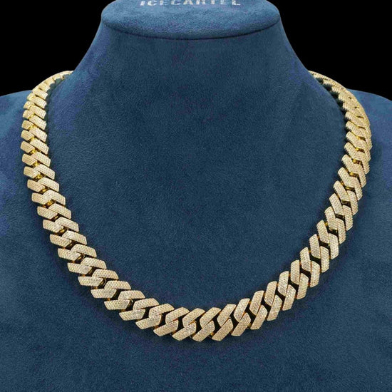 15MM 4-Row Moissanite Cuban Link Chain 14K Gold