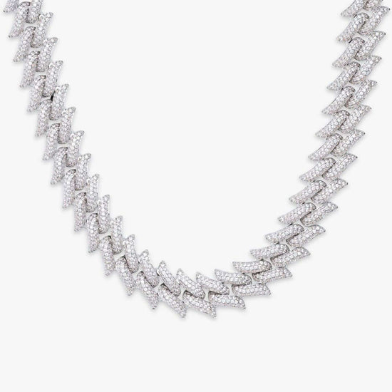 14mm Round Moissanite Cuban Link Chain in 14K White Gold 14mm Round Moissanite Cuban Link Chain in 14K Close Up Front View