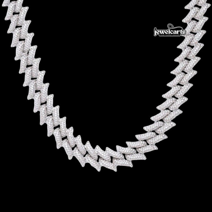 14mm Round Moissanite Cuban Link Chain in 14K White Gold 14mm Round Moissanite Cuban Link Chain in 14K White Gold