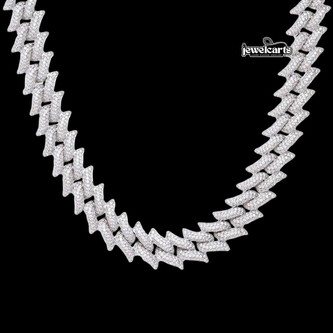 14mm Round Moissanite Cuban Link Chain in 14K White Gold 14mm Round Moissanite Cuban Link Chain in 14K White Gold