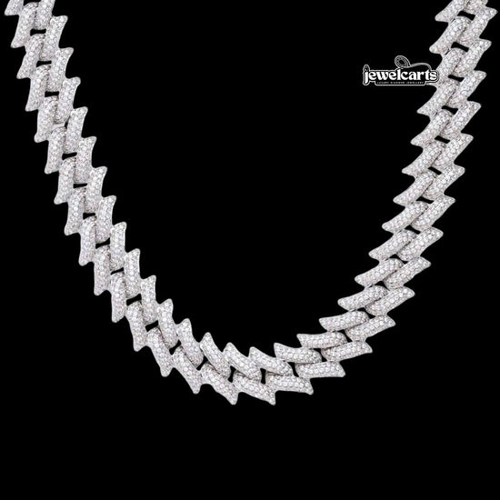 14mm Round Moissanite Cuban Link Chain in 14K White Gold 14mm Round Moissanite Cuban Link Chain in 14K White Gold