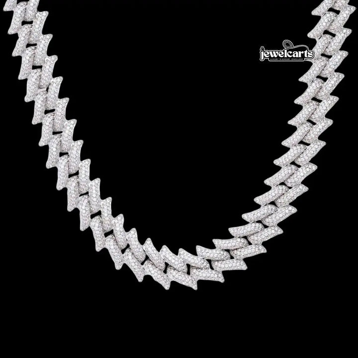 14mm Round Moissanite Cuban Link Chain in 14K White Gold 14mm Round Moissanite Cuban Link Chain in 14K White Gold