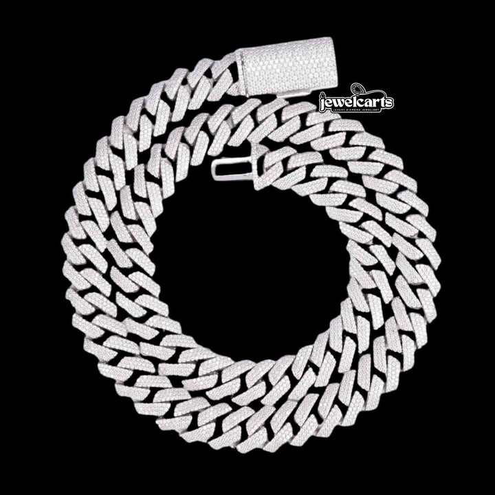 15MM 3-Row Diamond Cuban Chain 14K Solid Gold Front View
