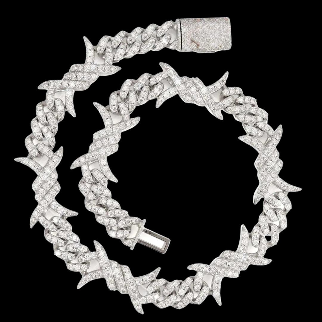 15MM CUSTOM CLASP Moissanite Spiked Link Cuban Chain 14K Gold Full Close Up View