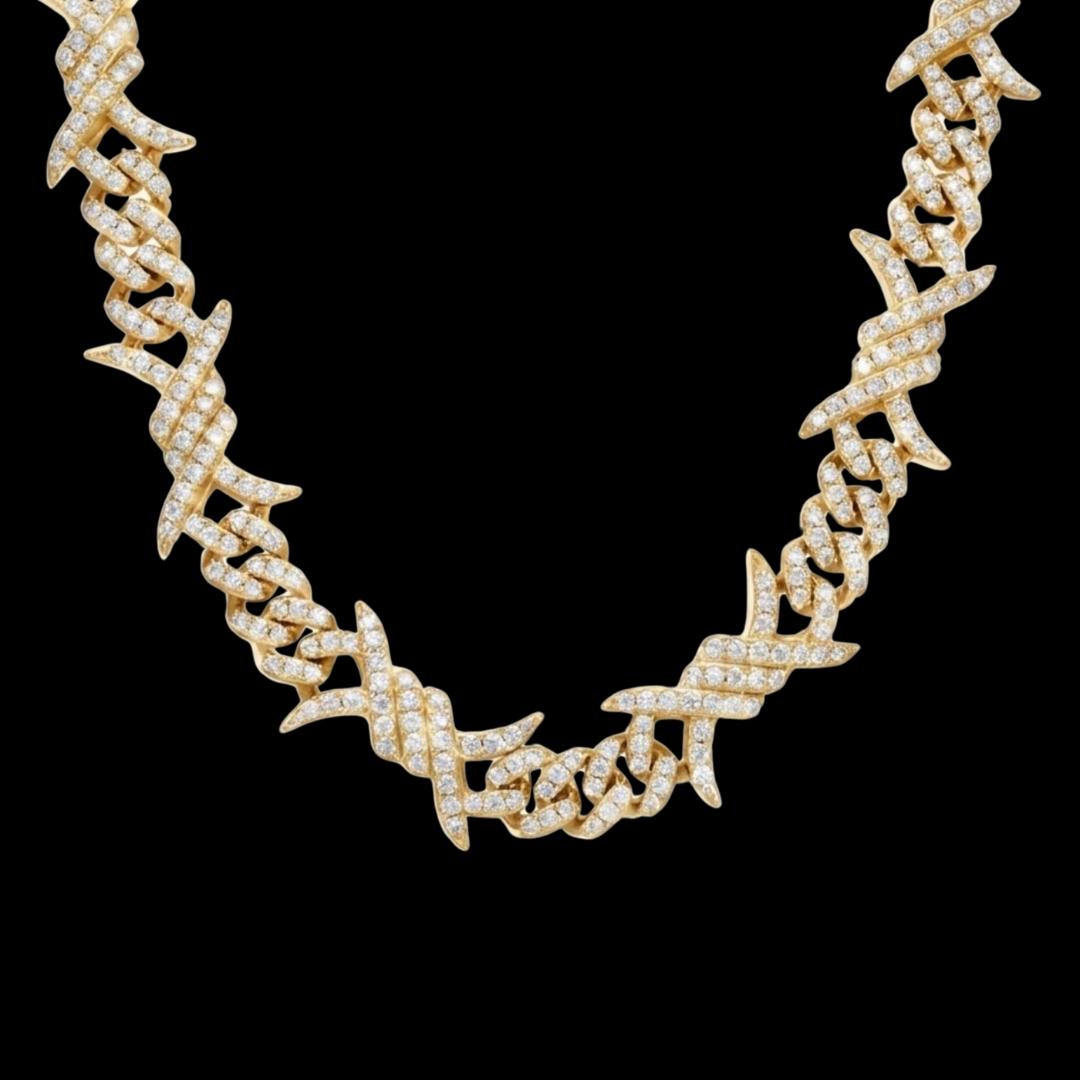 15MM CUSTOM CLASP Moissanite Spiked Link Cuban Chain 14K Gold Gold Front View