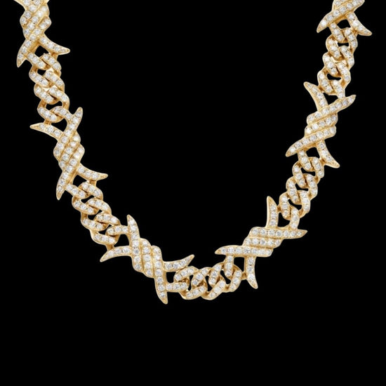 15MM CUSTOM CLASP Moissanite Spiked Link Cuban Chain 14K Gold Gold Front View