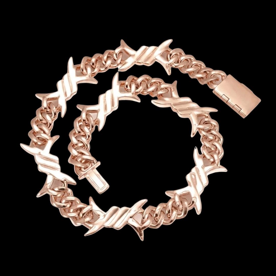 15MM CUSTOM CLASP Moissanite Spiked Link Cuban Chain 14K Rose Gold Back View