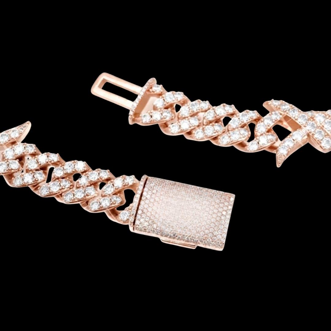 15MM CUSTOM CLASP Moissanite Spiked Link Cuban Chain 14K Rose Gold Clasp View
