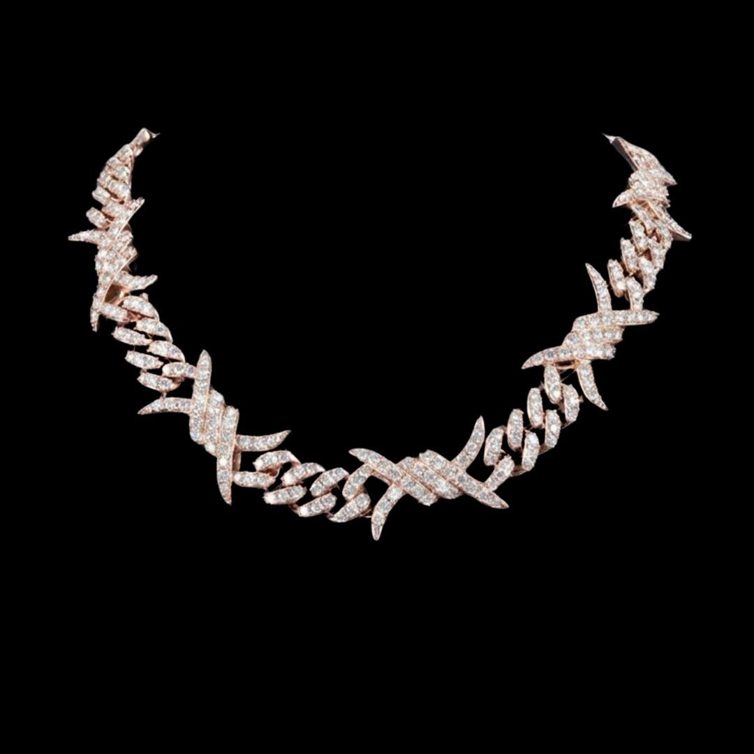 15MM CUSTOM CLASP Moissanite Spiked Link Cuban Chain 14K Rose Gold Close Up View
