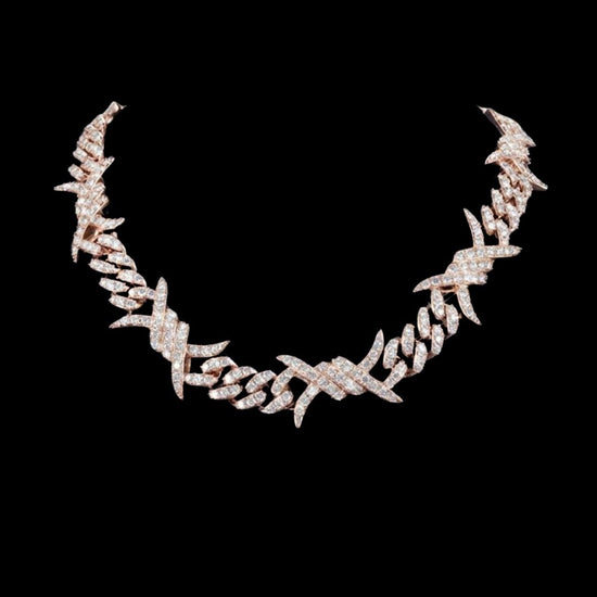 15MM CUSTOM CLASP Moissanite Spiked Link Cuban Chain 14K Rose Gold Close Up View