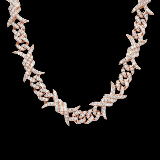 15MM CUSTOM CLASP Moissanite Spiked Link Cuban Chain 14K Rose Gold Front View