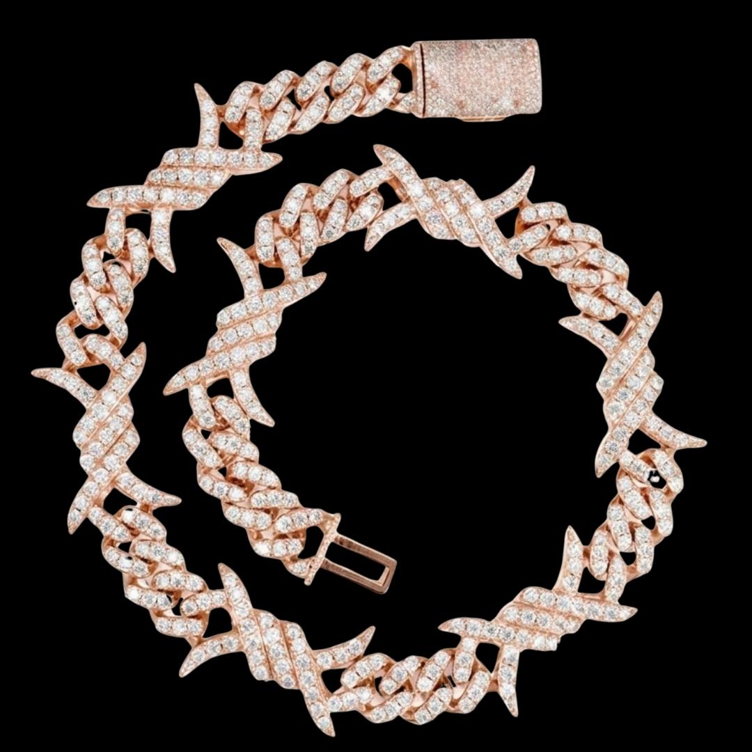 15MM CUSTOM CLASP Moissanite Spiked Link Cuban Chain 14K Rose Gold Full Close Up View