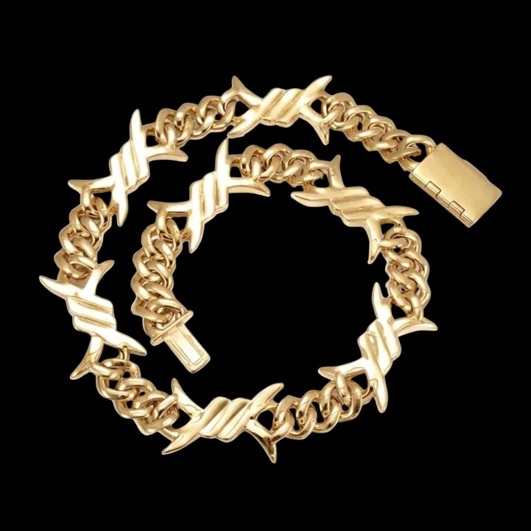 15MM CUSTOM CLASP Moissanite Spiked Link Cuban Chain 14K Yellow Gold Back View