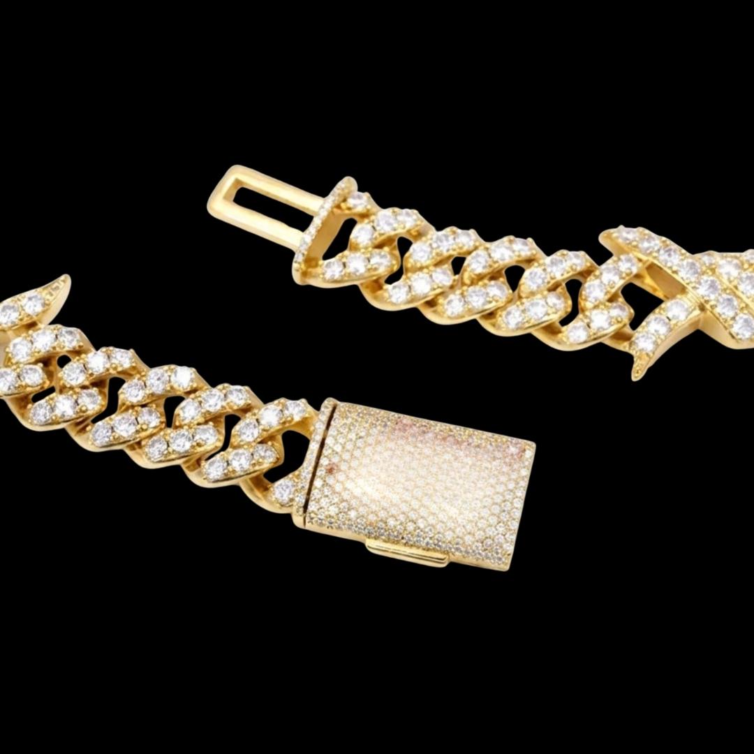 15MM CUSTOM CLASP Moissanite Spiked Link Cuban Chain 14K Yellow Gold Clasp View