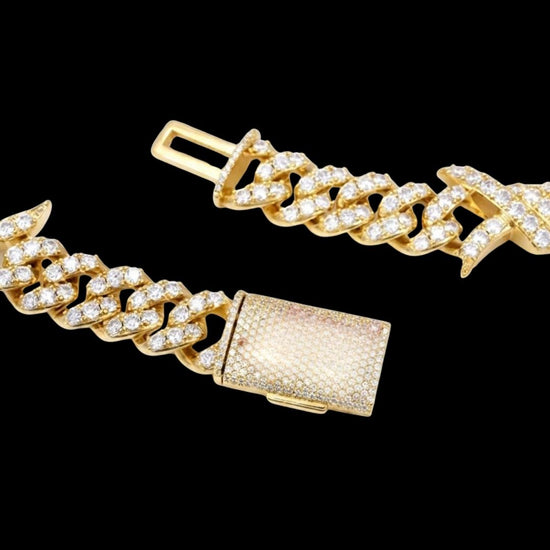 15MM CUSTOM CLASP Moissanite Spiked Link Cuban Chain 14K Yellow Gold Clasp View