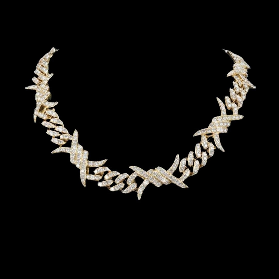 15MM CUSTOM CLASP Moissanite Spiked Link Cuban Chain 14K Yellow Gold Close Up View