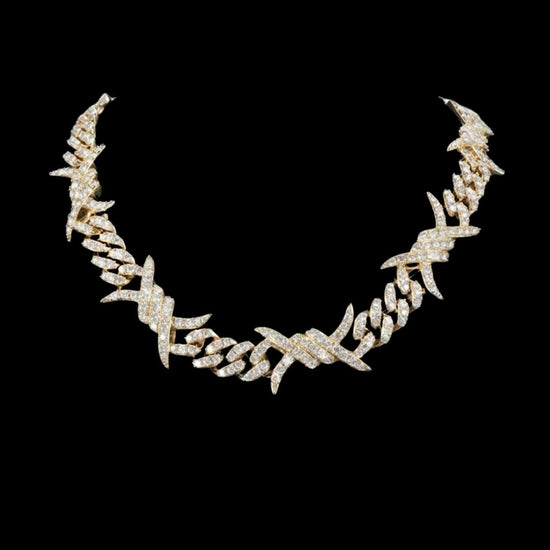 15MM CUSTOM CLASP Moissanite Spiked Link Cuban Chain 14K Yellow Gold Close Up View