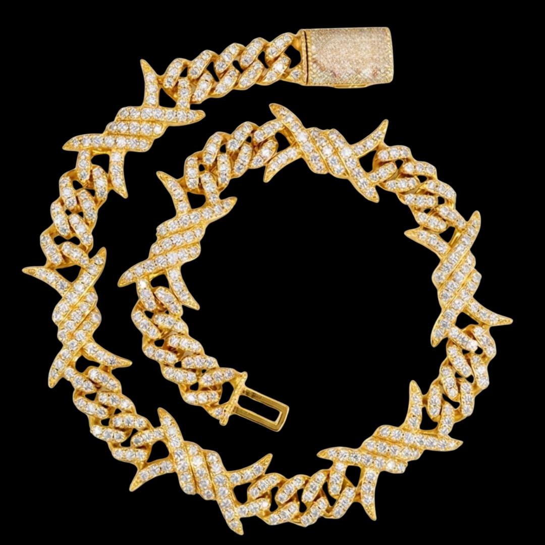 15MM CUSTOM CLASP Moissanite Spiked Link Cuban Chain 14K Yellow Gold Full Close Up View