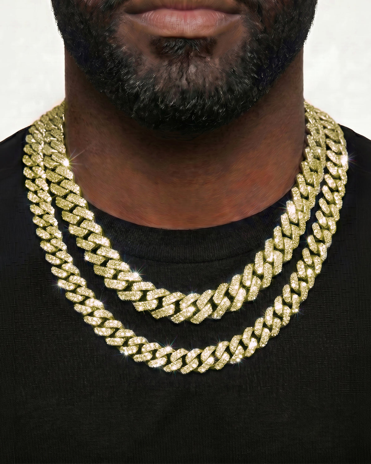 14K Yellow Gold VVS Moissanite Cuban Necklace Stack