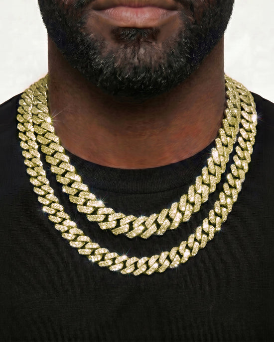14K Yellow Gold VVS Moissanite Cuban Necklace Stack