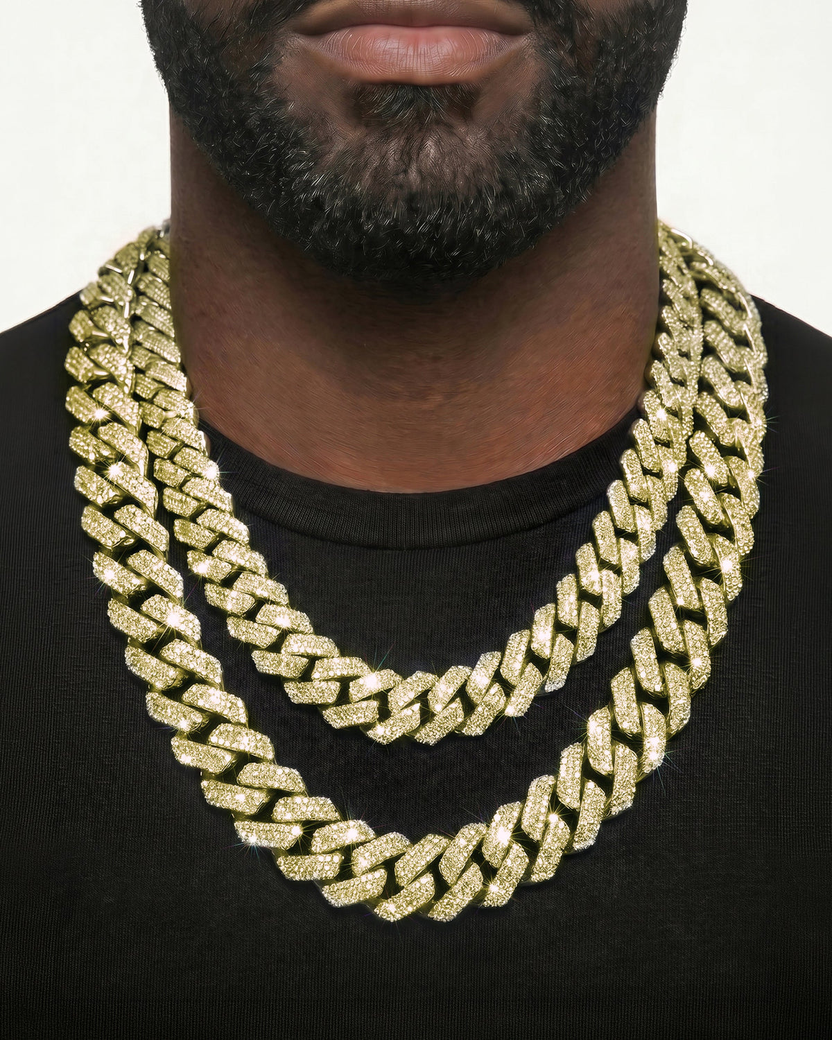 14K Yellow Gold VVS Moissanite Cuban Necklace Stack